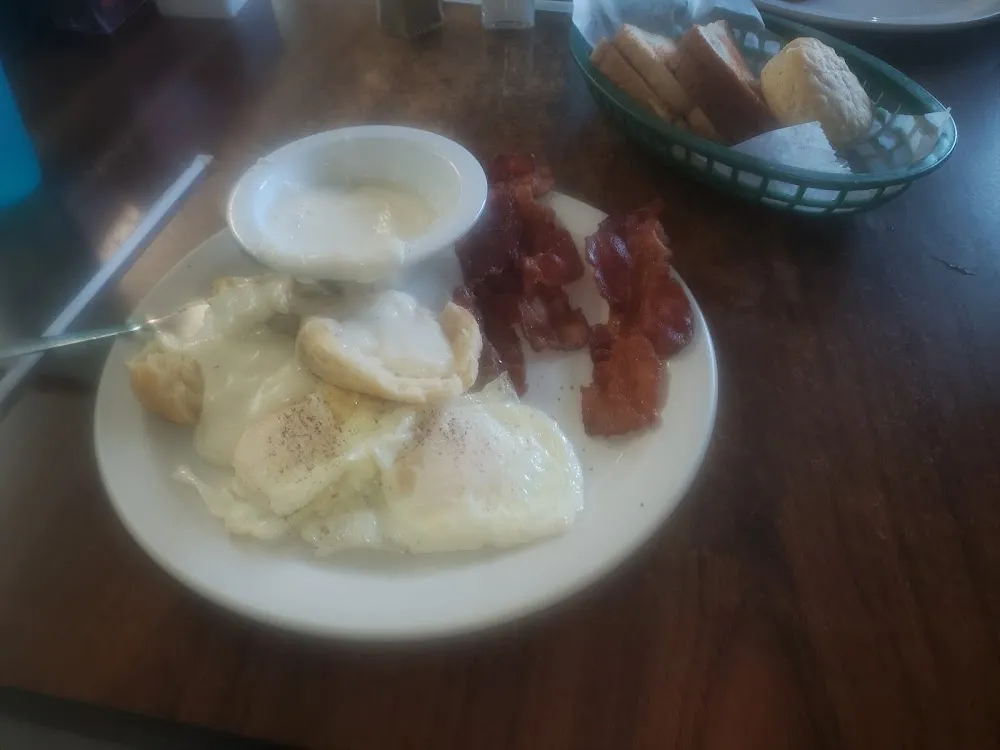 2 Egg over Easy with Bacon and Biscuits and Gravy